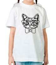Детская футболка Котик в очках и с бабочкой фото