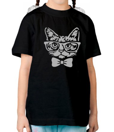 Детская футболка Котик в очках и с бабочкой