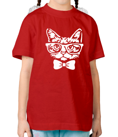 Детская футболка Котик в очках и с бабочкой