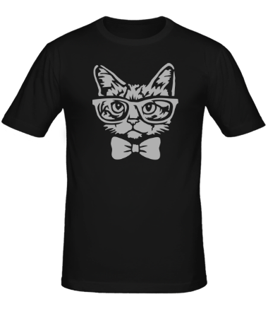 Мужская футболка Котик в очках и с бабочкой