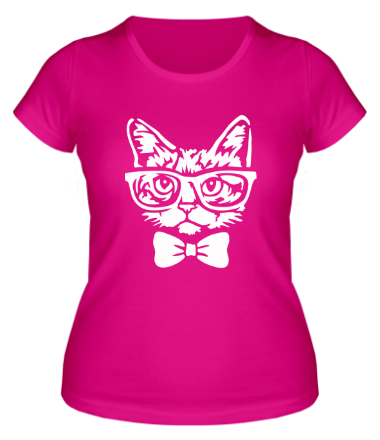 Женская футболка Котик в очках и с бабочкой