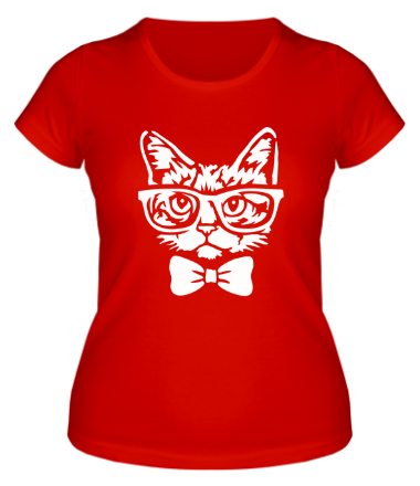 Женская футболка Котик в очках и с бабочкой