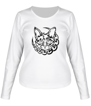 Женская футболка длинный рукав Кот с кельтским узором фото