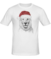 Мужская футболка Лев в шапке Санты фото