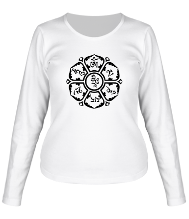 Женская футболка длинный рукав Мантра (тело, речь, разум Будды)