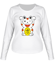 Женская футболка длинный рукав Японский котик фото