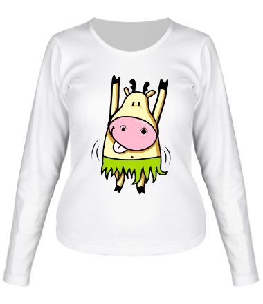 Женская футболка длинный рукав Танцующая корова