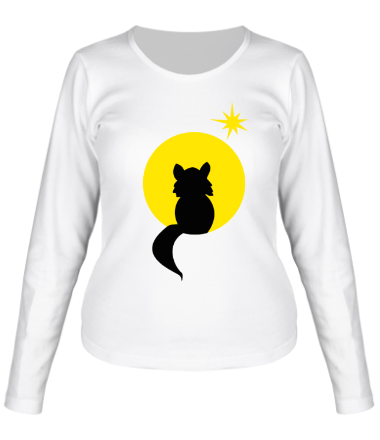 Женская футболка длинный рукав Котёнок на фоне луны (плёнка)