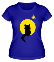 Женская футболка Котёнок на фоне луны (плёнка) фото