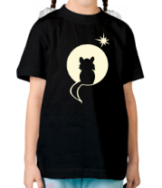 Детская футболка Котенок на фоне луны (светящийся рисунок) фото