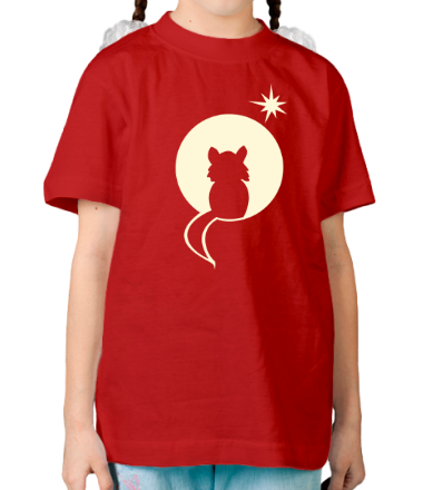 Детская футболка Котенок на фоне луны (светящийся рисунок)