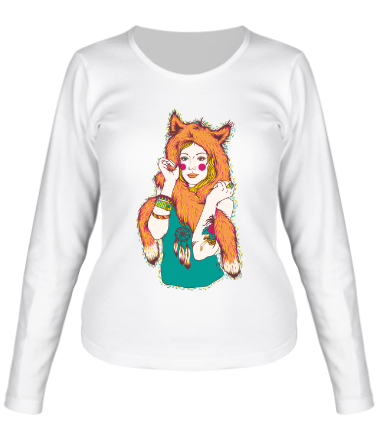 Женская футболка длинный рукав Девушка-лиса