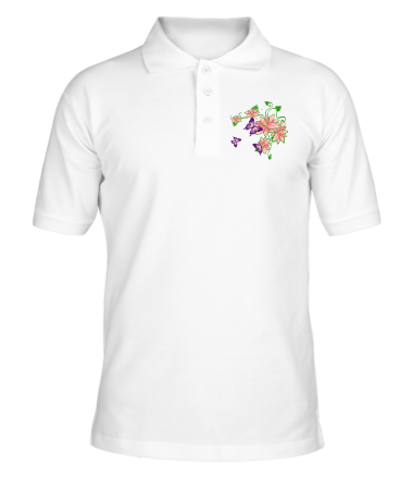 Мужская футболка поло Цветы и бабочки