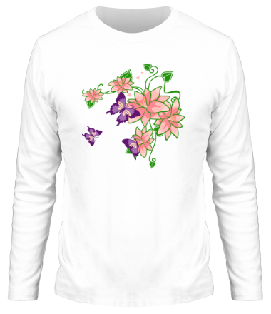 Мужская футболка длинный рукав Цветы и бабочки