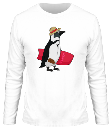Мужская футболка длинный рукав Пингвин сёрфер