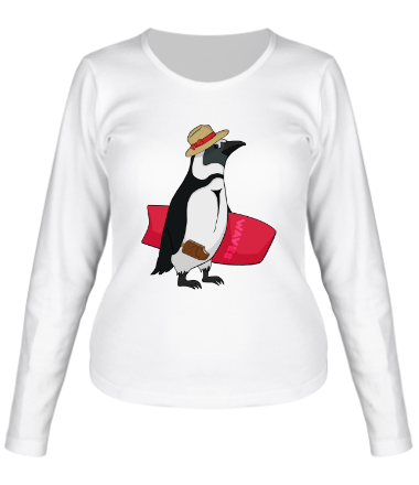 Женская футболка длинный рукав Пингвин сёрфер