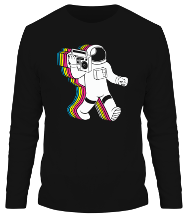 Мужская футболка длинный рукав Космонавт с магнитофоном