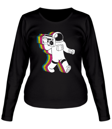Женская футболка длинный рукав Космонавт с магнитофоном