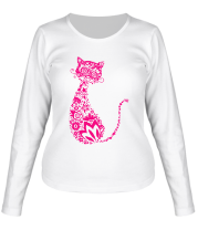 Женская футболка длинный рукав Кошка из цветов фото