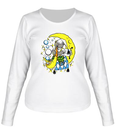 Женская футболка длинный рукав Мишка на Луне