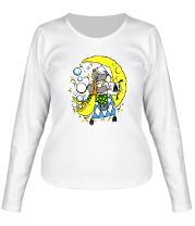 Женская футболка длинный рукав Мишка на Луне фото