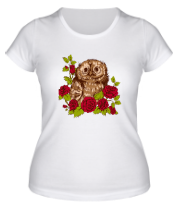 Женская футболка Сова в розах фото