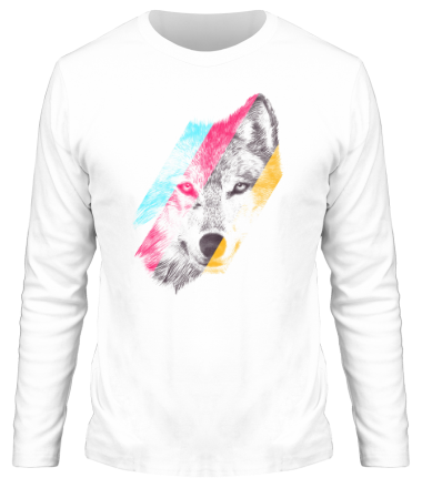 Мужская футболка длинный рукав Цветной волк