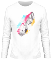 Мужская футболка длинный рукав Цветной волк фото