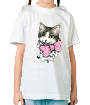 Детская футболка Котёнок с розовым бантом фото