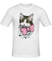 Мужская футболка Котёнок с розовым бантом фото