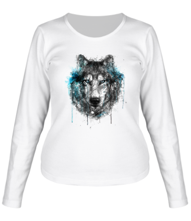 Женская футболка длинный рукав Волк брызги