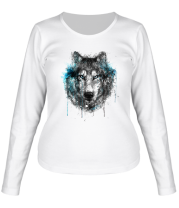 Женская футболка длинный рукав Волк брызги фото