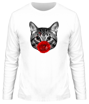 Мужская футболка длинный рукав Кот с розой