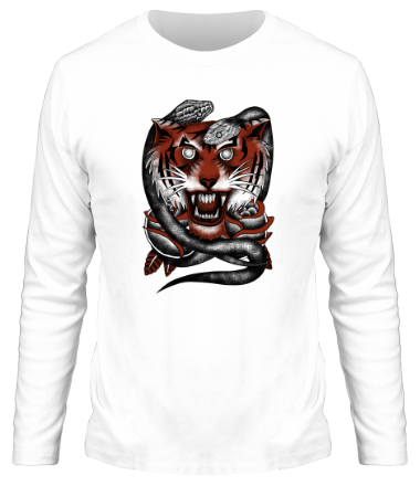 Мужская футболка длинный рукав Тигр и змеи