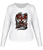 Женская футболка длинный рукав Тигр и змеи