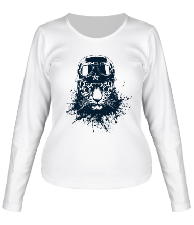 Женская футболка длинный рукав Тигр в каске