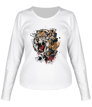 Женская футболка длинный рукав Тигр в брызгках
