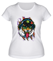 Женская футболка Тигр в бейсболки и наушниках фото