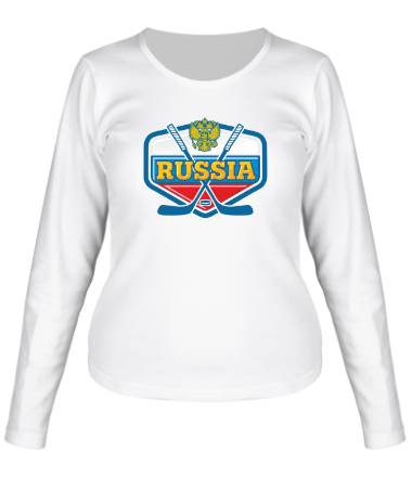 Женская футболка длинный рукав Россия. Хоккей.