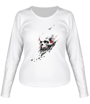Женская футболка длинный рукав Череп с птицами