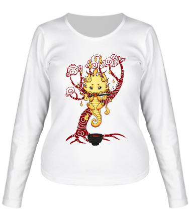 Женская футболка длинный рукав Чайный дракон