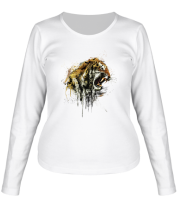 Женская футболка длинный рукав Тигр  красками фото