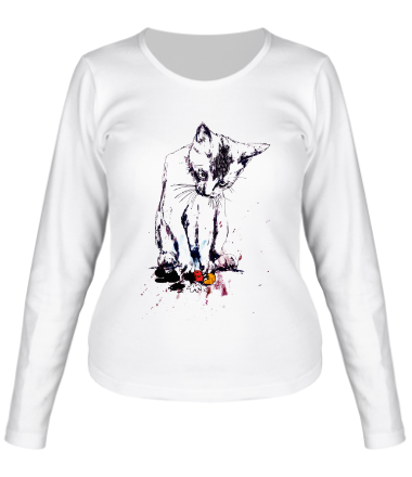 Женская футболка длинный рукав Кошка против Микки Мауса