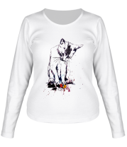 Женская футболка длинный рукав Кошка против Микки Мауса фото