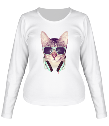 Женская футболка длинный рукав Крутой кот