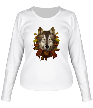 Женская футболка длинный рукав Осенний Волк
