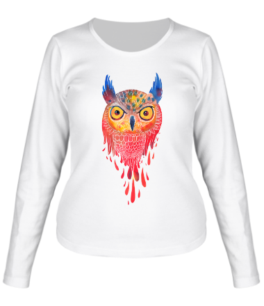 Женская футболка длинный рукав Акварельная сова