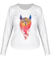 Женская футболка длинный рукав Акварельная сова фото
