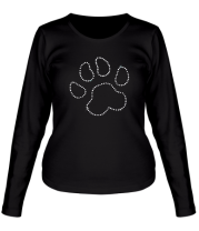 Женская футболка длинный рукав Кошачья лапка (со стразами)