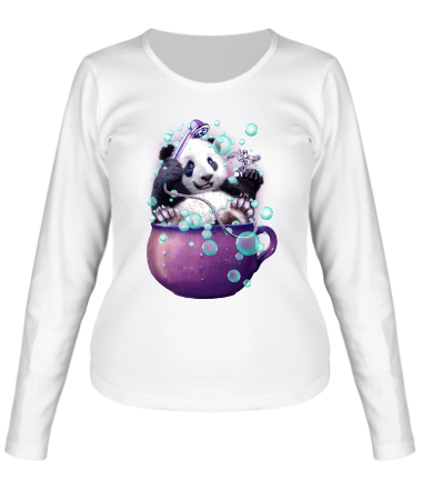 Женская футболка длинный рукав Панда в ванной